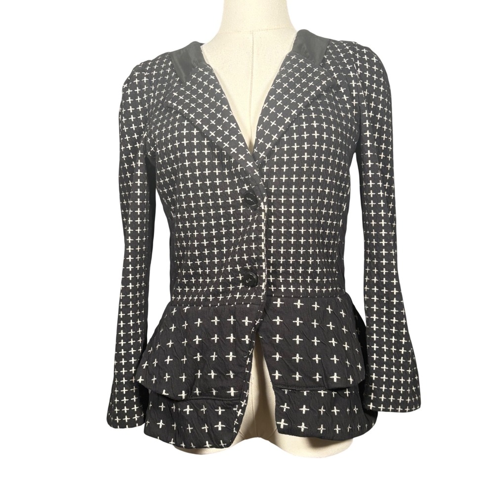 Cartonnier Anthropologie Black White Cross Print Peplum Blazer Jacket Small